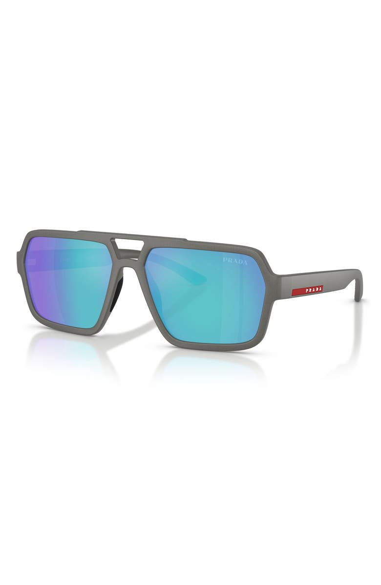 Prada Linea Rossa 59mm Pilot Sunglasses, Alternate, color, Grey Silver / Green Blue