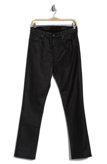 Ag Mari Faux Leather Slim Straight Leg Jeans In Super Black