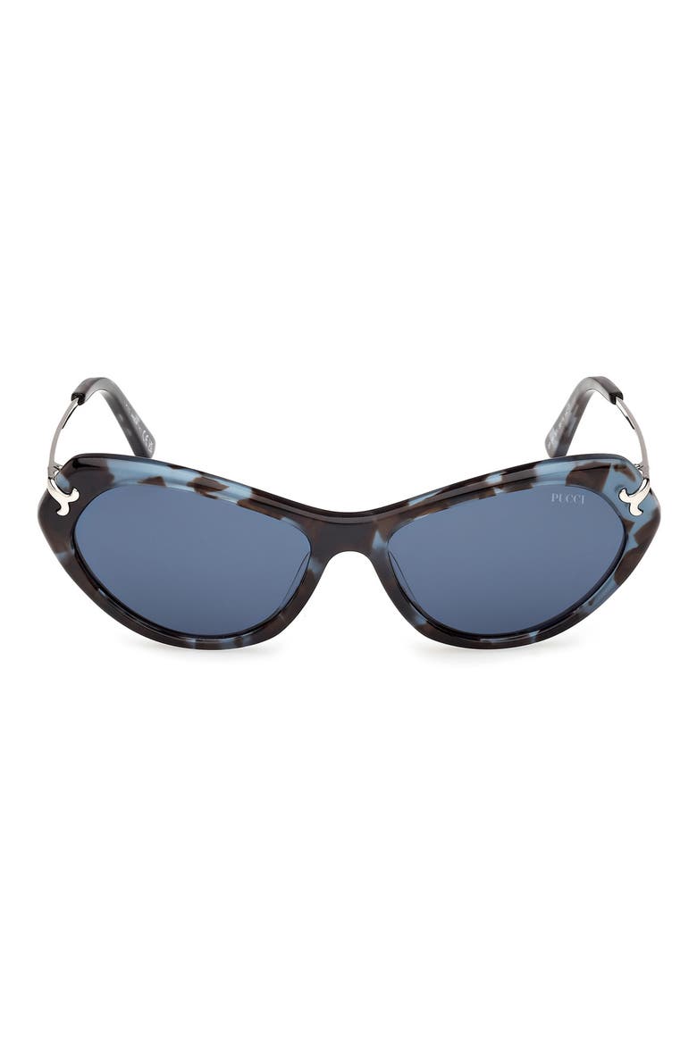 56mm Geometric Sunglasses, Main, color, BLUE HAVANA / FISHTAIL LOGO