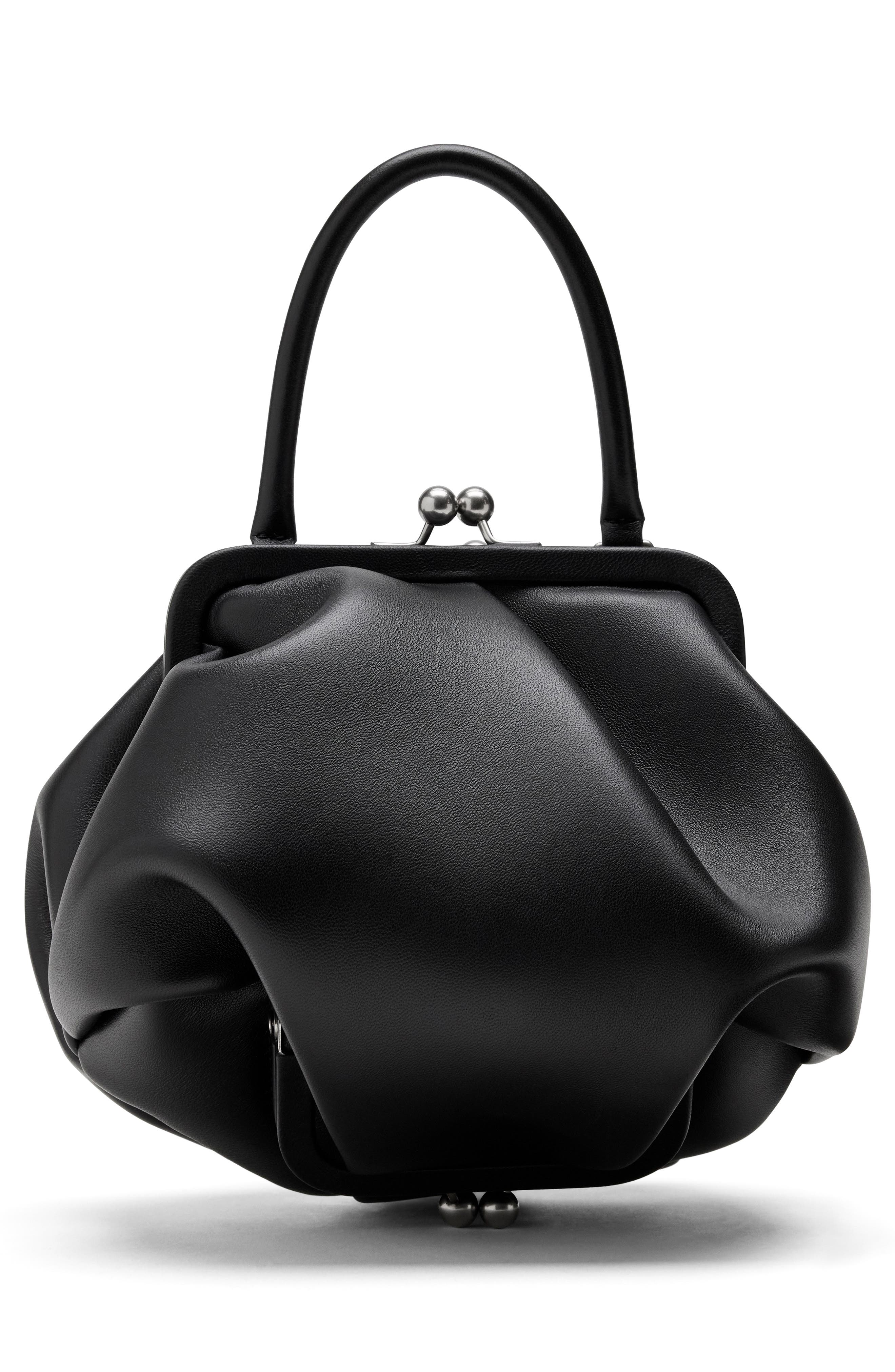 Wave Leather Kisslock Bag, Alternate, color, BLACK