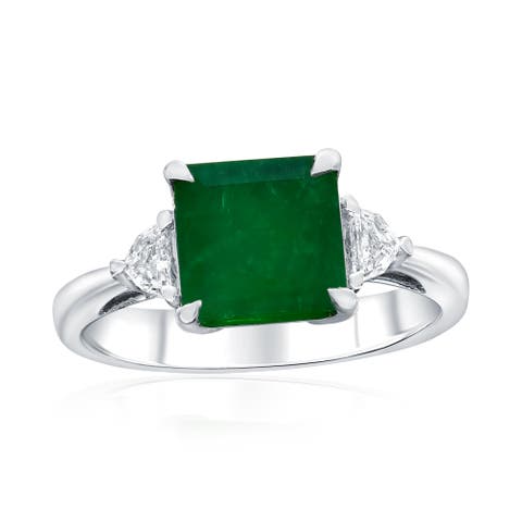 14K White Gold 2.75ct Emerald & 0.20cttw Diamond Ring