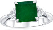 SOUZANA by Suzy Levian 14K White Gold 2.75ct Emerald & 0.20cttw Diamond Ring