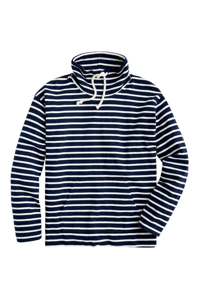 Stripe Mariner Cloth Funnel Neck Pullover, Alternate, color, NAVY IVORY MALY STRIPE