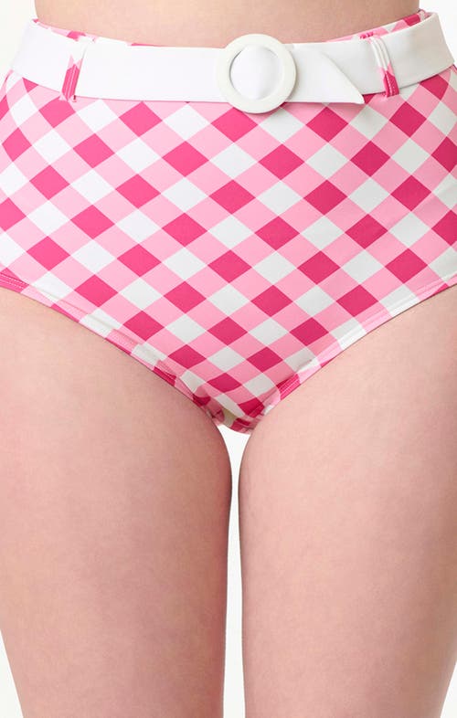 Unique Vintage Plus Size High Waisted Belted Redondo Swim Bottoms In Pink