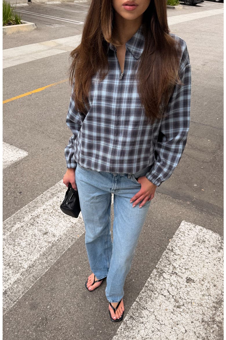 Adeline Plaid Bomber Jacket, Alternate, color, BLUE