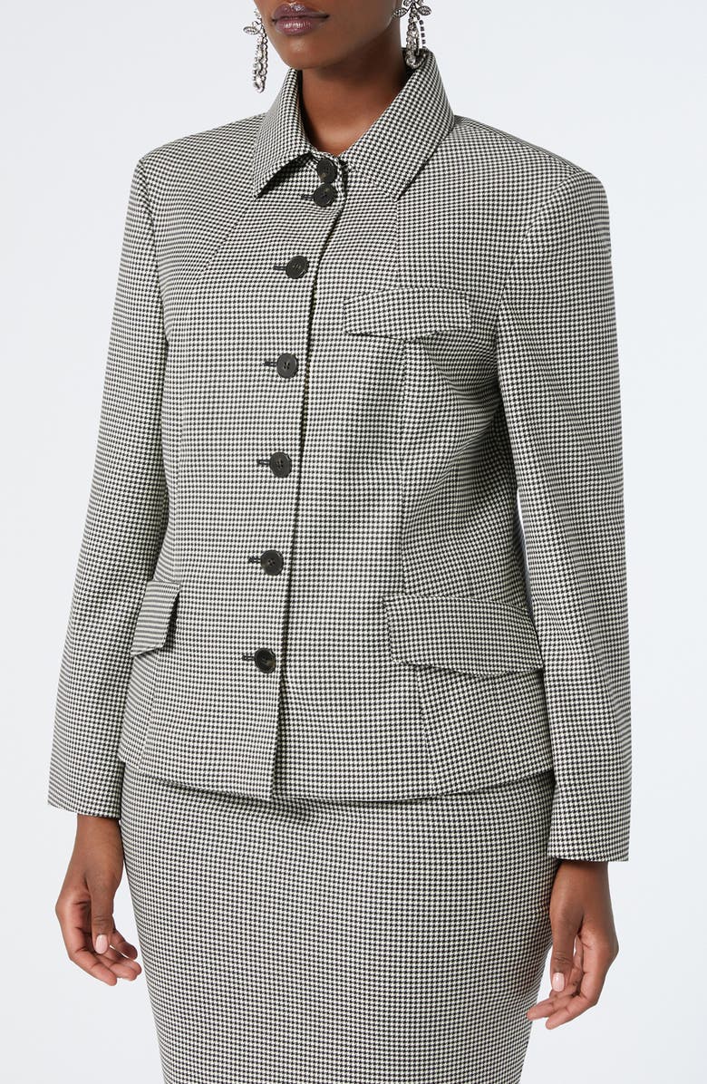 Marina Rinaldi Teglia Houndstooth Virgin Wool Twill Jacket, Main, color, Black/ White