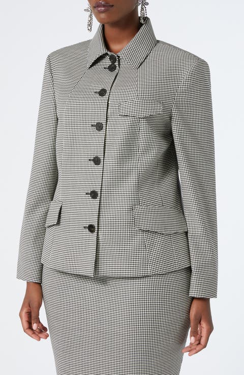 Teglia Houndstooth Virgin Wool Twill Jacket (Plus)