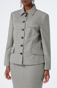 Marina Rinaldi Teglia Houndstooth Virgin Wool Twill Jacket