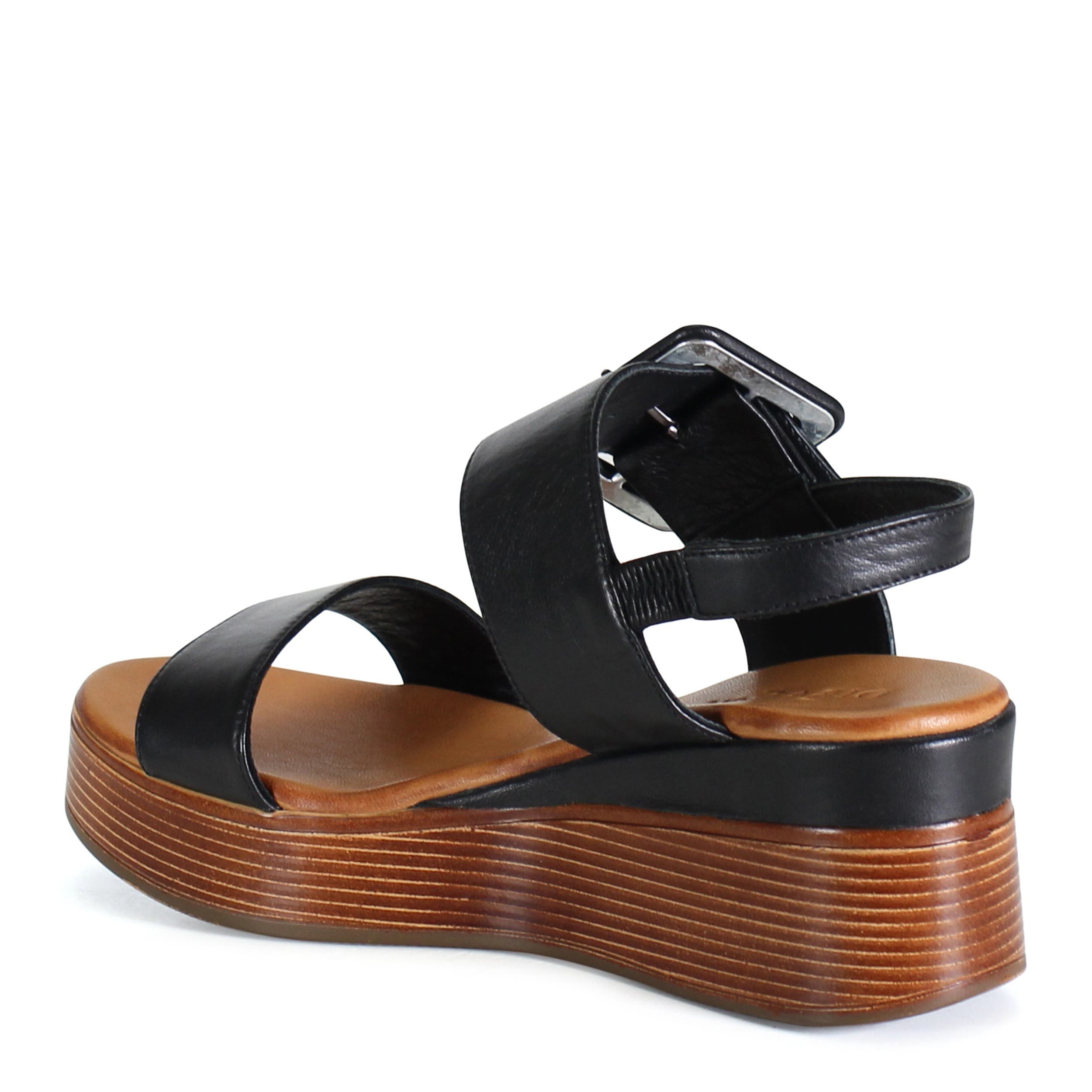 DibaTrue SEEN IT ALL Leather Double Strap, Slingback Wedge, Alternate, color, Black