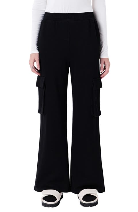 Stretch Cotton Knit Wide Leg Pants