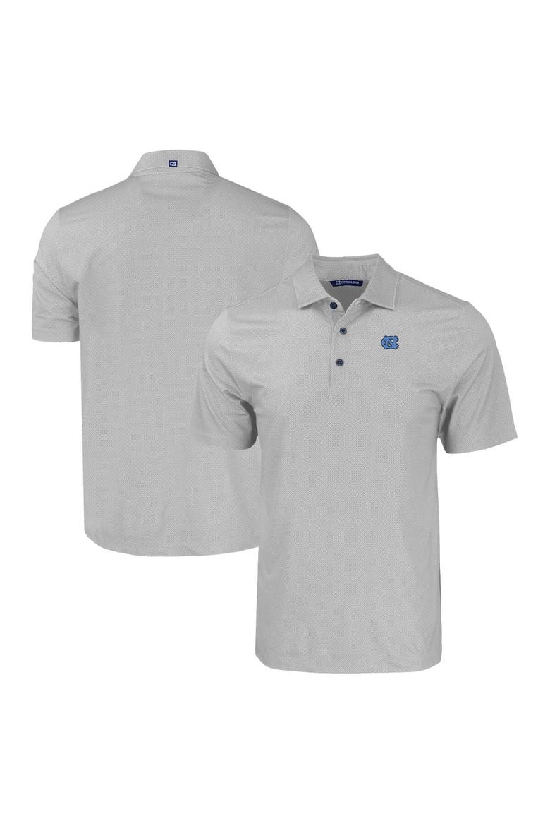 Men's Cutter & Buck Gray North Carolina Tar Heels Pike Eco Tonal Geo Print Stretch Recycled Polo, Alternate, color, Gray