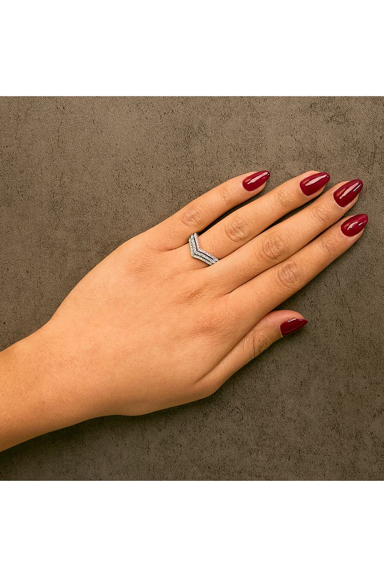10K Gold Plated Sterling Silver 1/3 Cttw Tri-Color Chevron Diamond Stackable Ring, Alternate, color, Yellow Gold over Silver