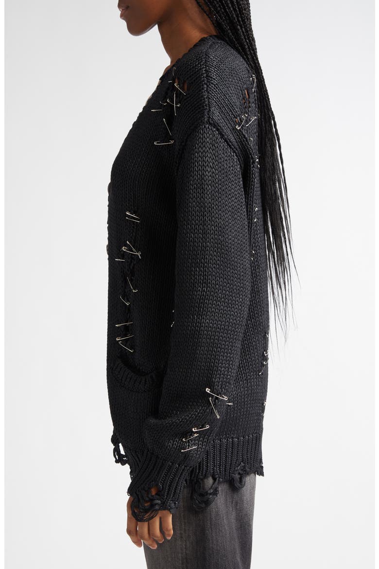 Distressed Oversize Cotton V-Neck Cardigan, Alternate, color, COATED BLACK