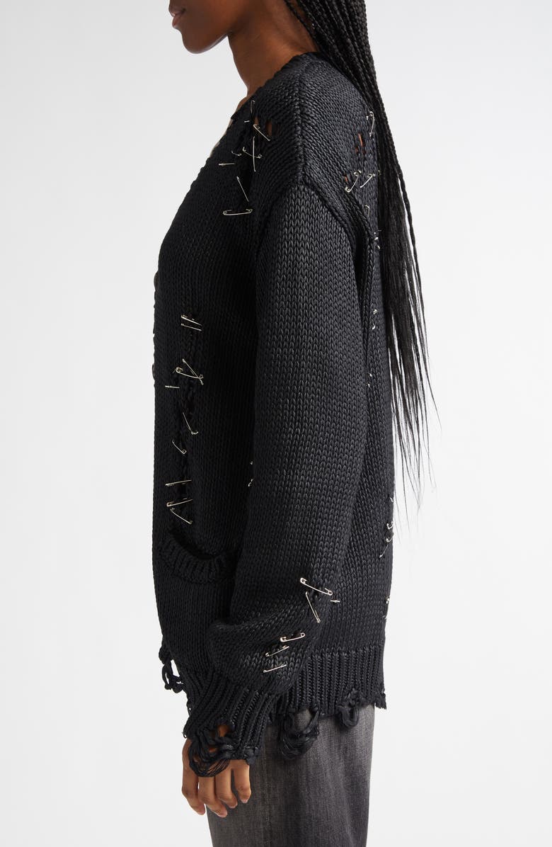 R13 Distressed Oversize Cotton V-Neck Cardigan, Alternate, color, 