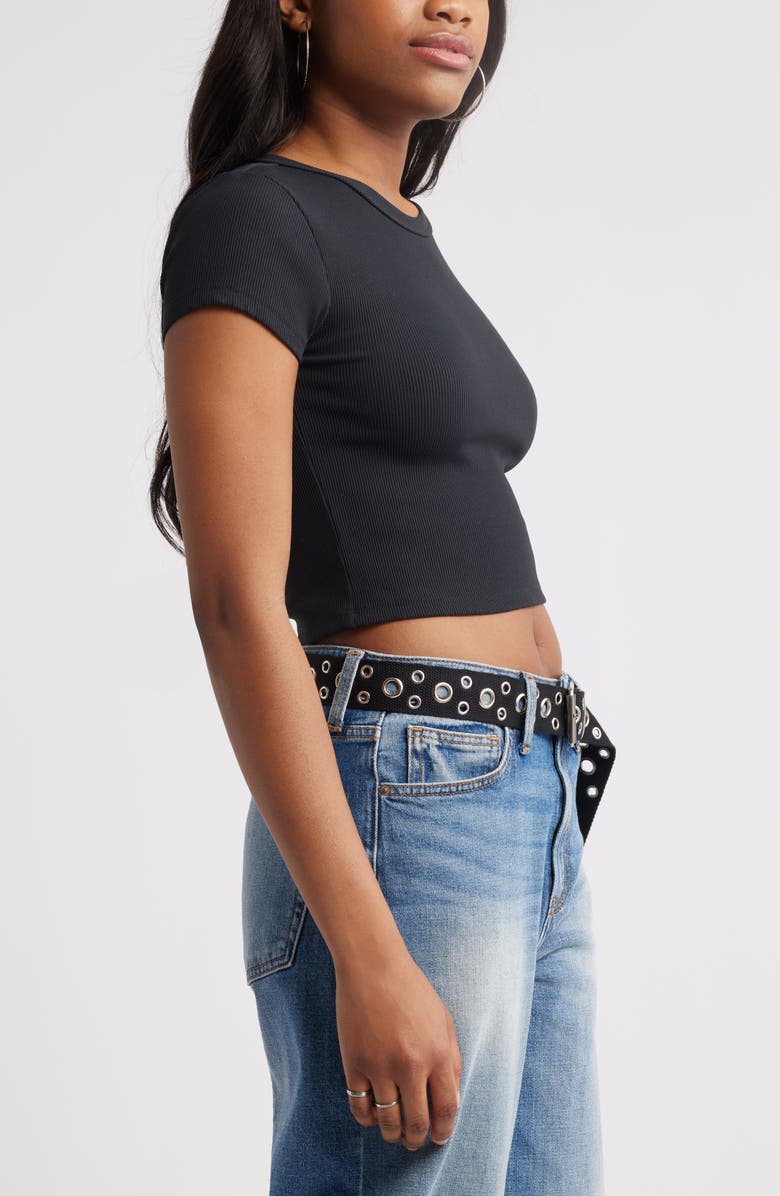 BP. Compact Rib Crop Baby Tee, Alternate, color, Black Night