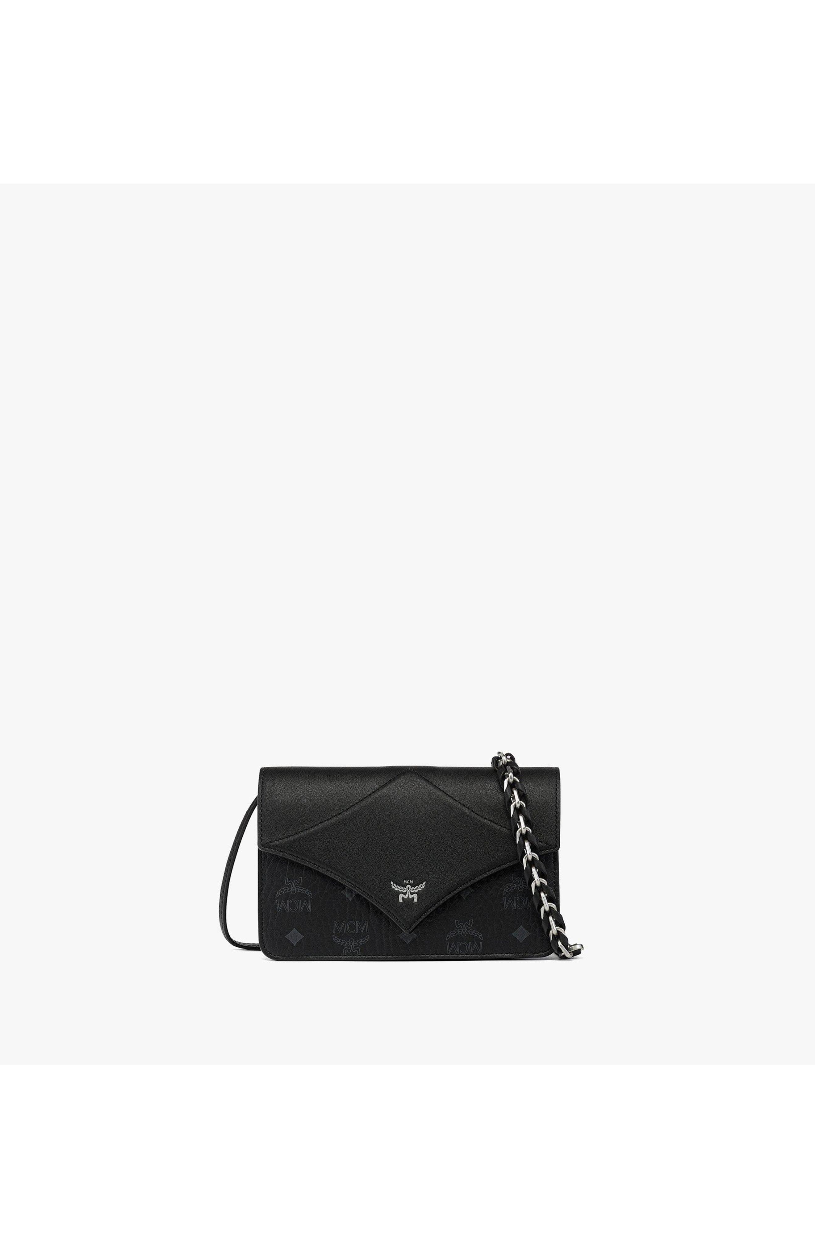 MCM Mini Diamond Shoulder Bag in Visetos Leather Mix, Main, color, Black