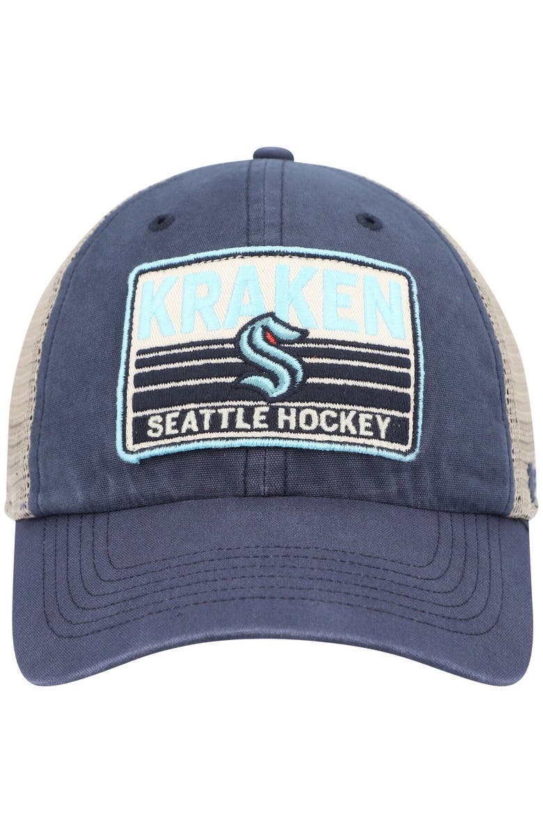 '47 Men's '47 Deep Sea Blue/Natural Seattle Kraken Four Stroke Clean Up Snapback Hat, Alternate, color, Navy
