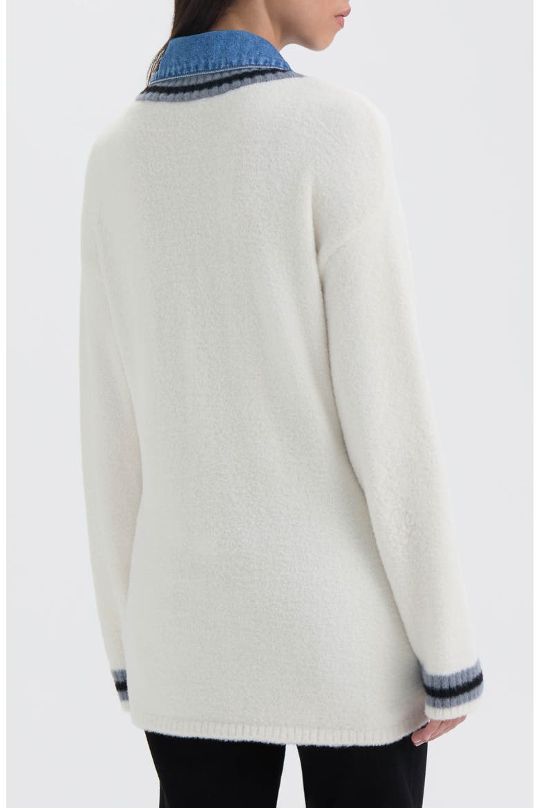 Denim Trim Varsity Cardigan, Alternate, color, MARSHMALLOW