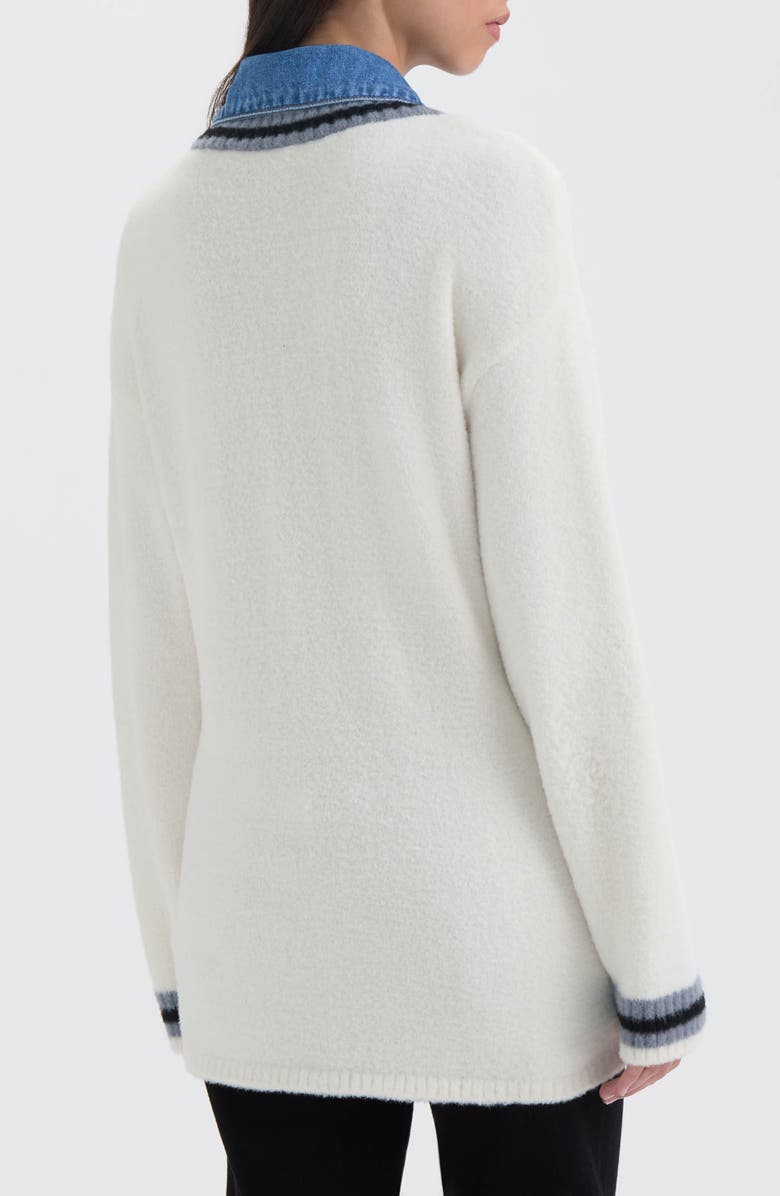 NVLT Denim Trim Varsity Cardigan, Alternate, color, Marshmallow