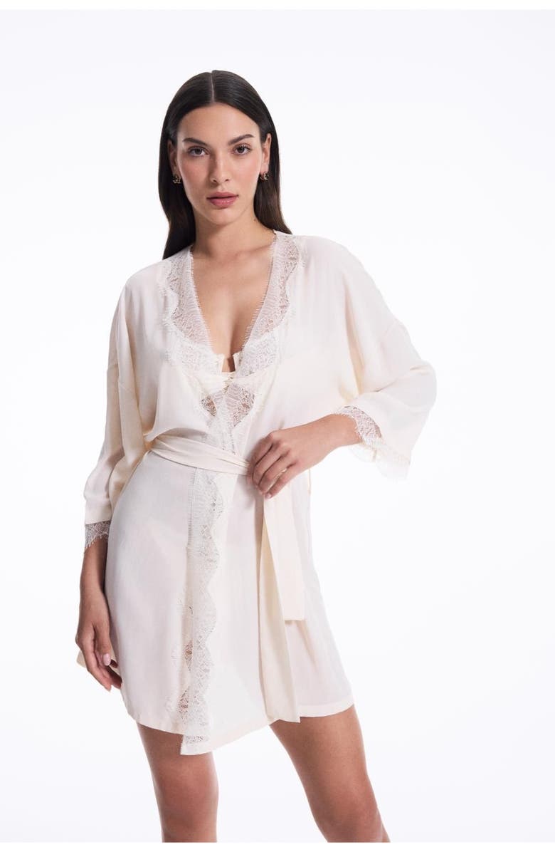 House Of Silk Caroline Chiffon Robe, Alternate, color, Beige