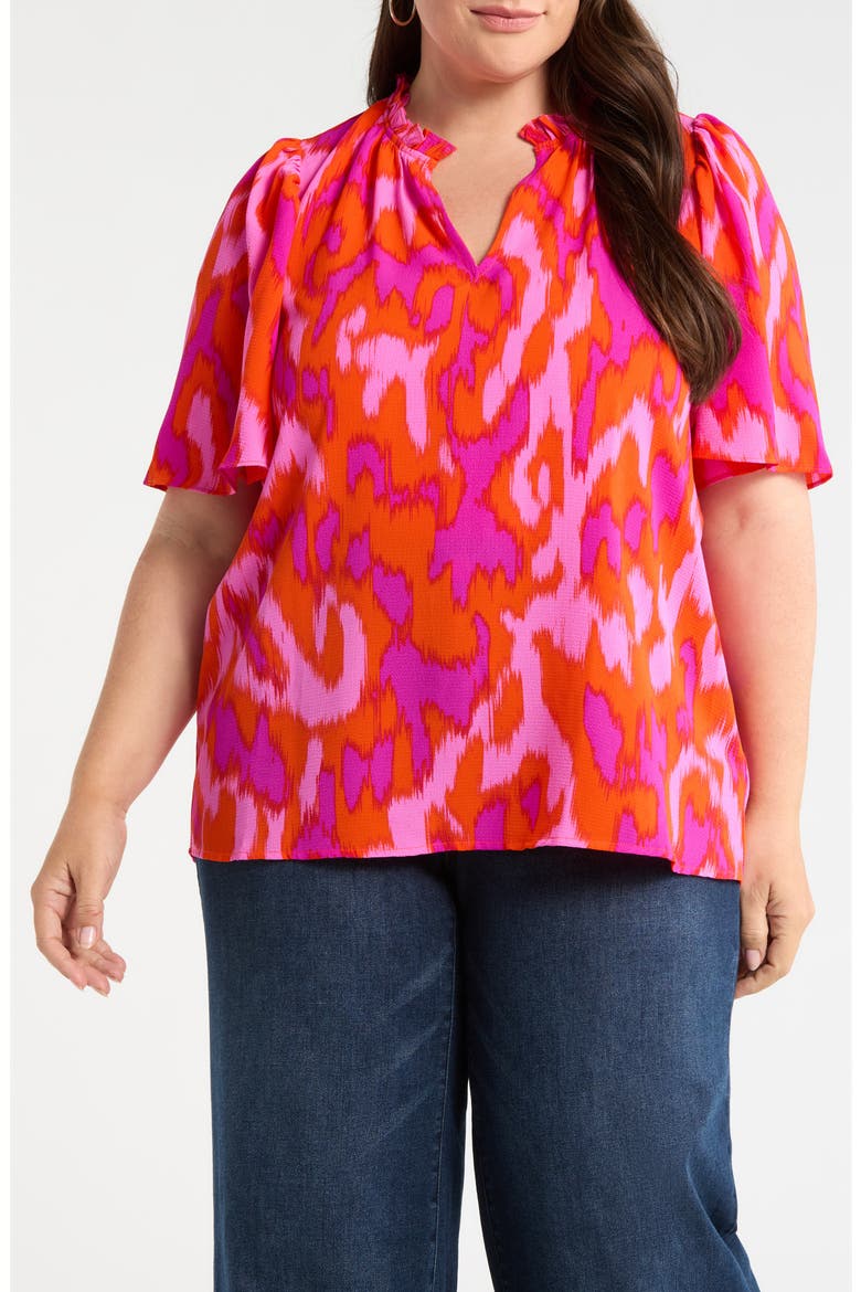 Charly Abstract Keira Ruffle Top, Main, color, ORANGE-FUCHSIA