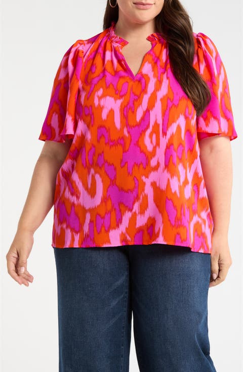 Charly Abstract Keira Ruffle Top (Plus)