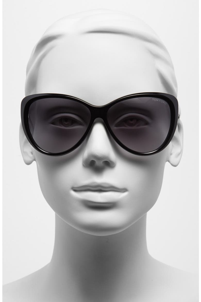 61mm Cat Eye Sunglasses, Alternate, color, SHINY BLACK/ GREY GRADIENT