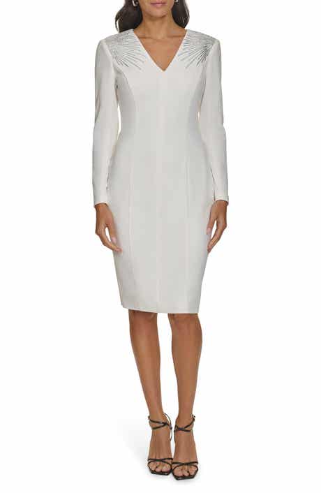 Calvin Klein Embellished Shoulder Long Sleeve Sheath Dress
