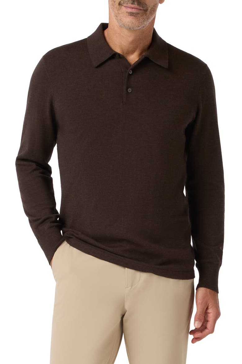 Heritage Long Sleeve Sweater Polo, Main, color, ESPRESSO HEATHER