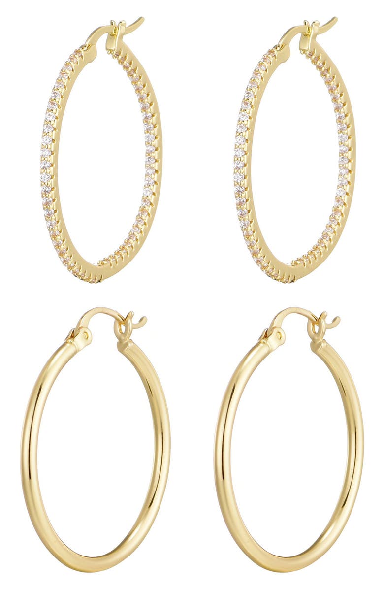 Adornia Set of 2 Cubic Zirconia Hoop Earrings, Main, color, Gold