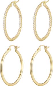 Adornia Set of 2 Cubic Zirconia Hoop Earrings