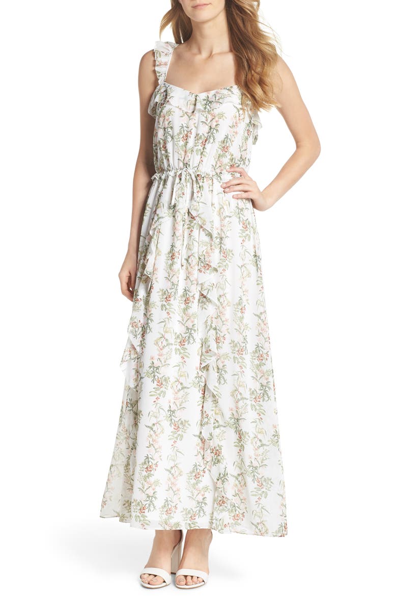 Isabella Floral Stripe Cross Back Maxi Dress, Main, color, ECRU/ ROSE