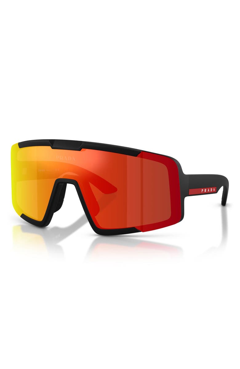 Prada Linea Rossa 144mm Shield Sunglasses, Alternate, color, Matte Black / Brown Tangerine