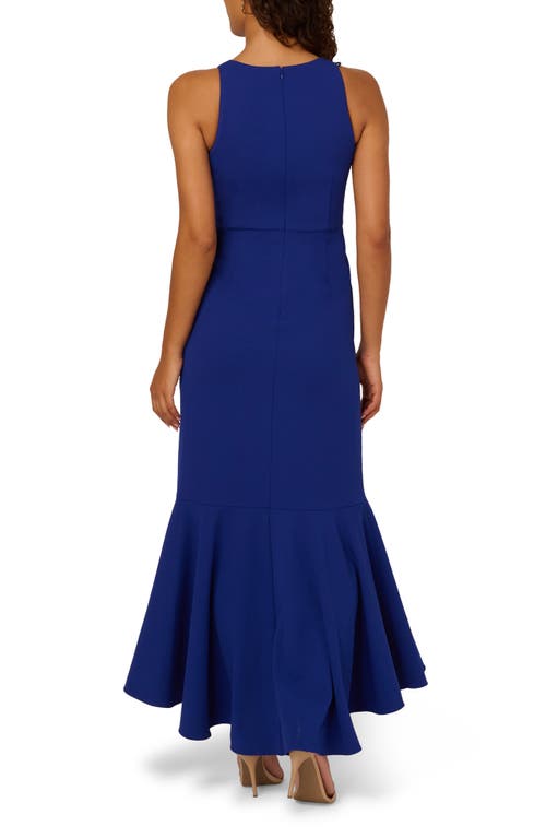 Adrianna Papell Placed Beaded Floral Mesh Mermaid Gown In Blue