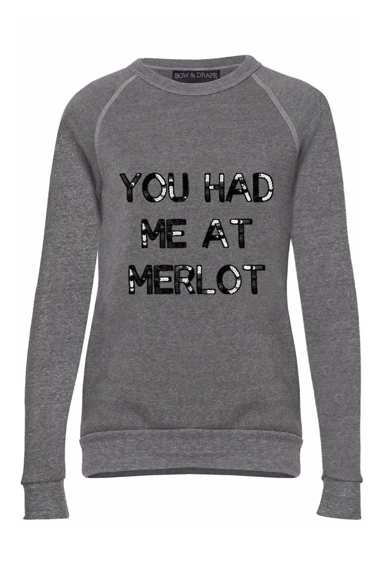 'You Had Me at Merlot' Sweatshirt, Main, color, HEATHER GREY