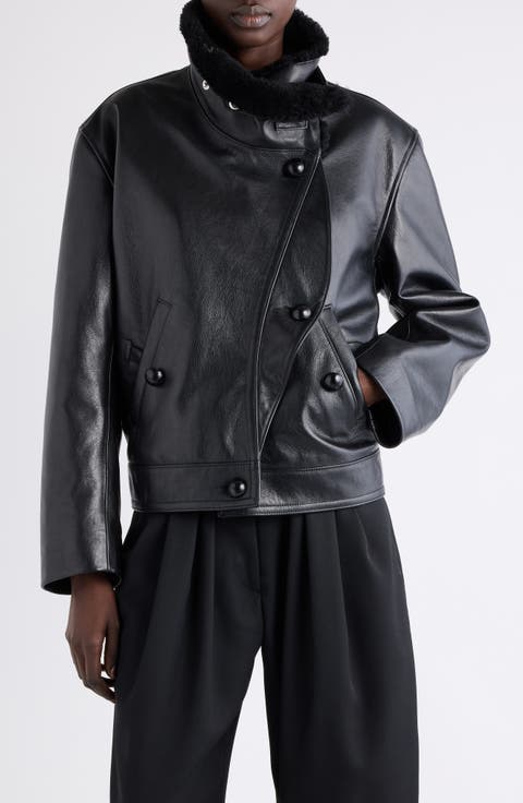 Briyana Leather Moto Jacket with Genuine Shearling Trim