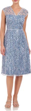 JS Collections Jay Sequin Illusion Neck Cocktail Dress