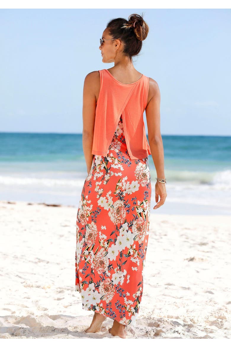 Layered Look Maxi Dress, Alternate, color, Coral-Patterned