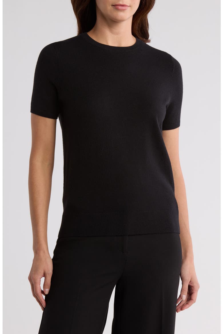 Slim Fit Short Sleeve Sweater, Main, color, BLACK