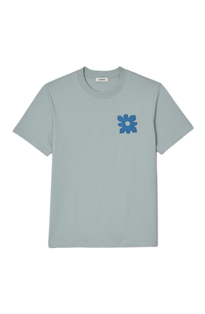 SANDRO T-shirt with flower detail, Alternate, color, Chambray