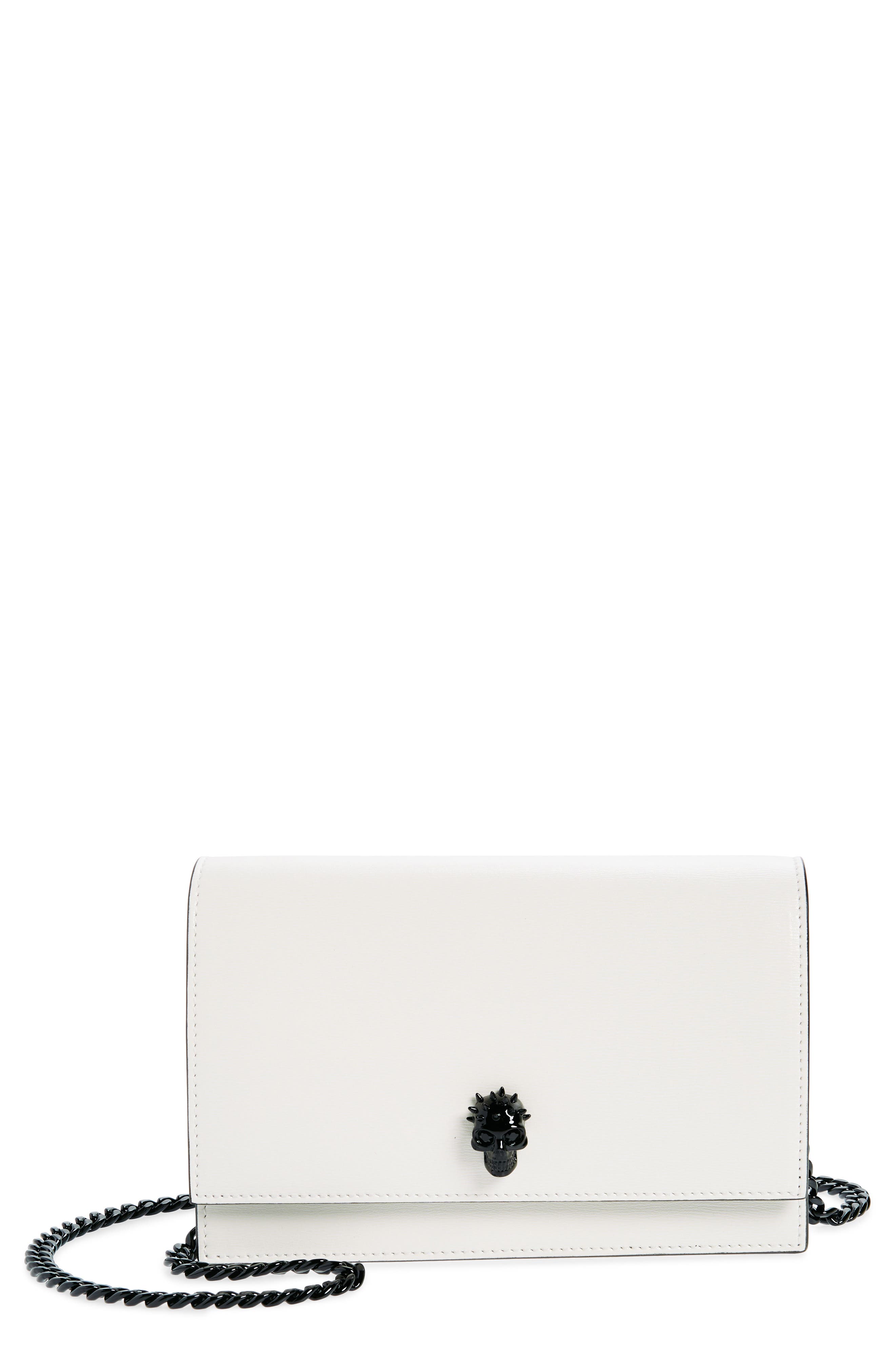 McQueen Small Skull Leather Crossbody Bag, Main, color, 