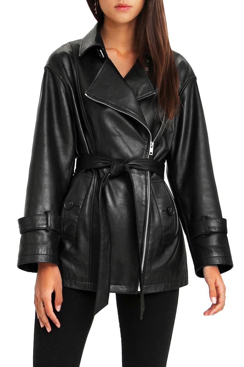 BFF Belted Leather Jacket, Main, color, BLACK