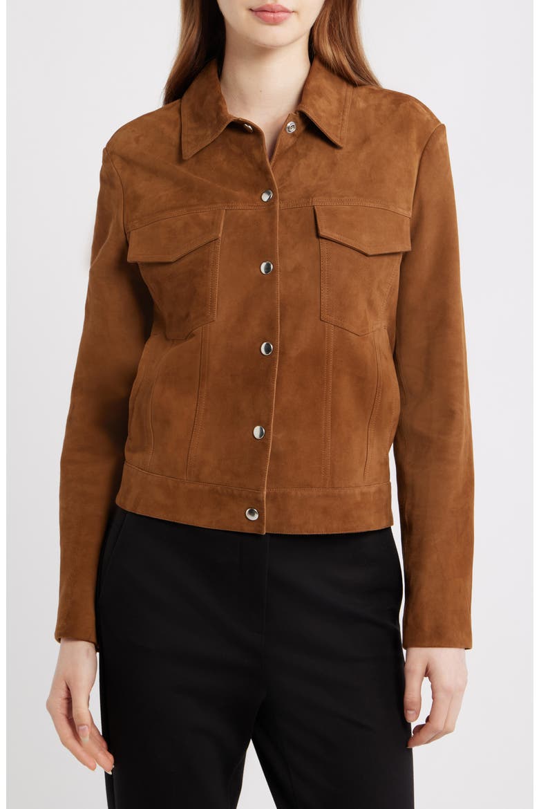 Reece Suede Trucker Jacket, Alternate, color, DEEP TOBACCO