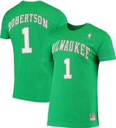 Mitchell & Ness Men's Mitchell & Ness Oscar Robertson Green Milwaukee Bucks Hardwood Classics Stitch Name & Number T-Shirt