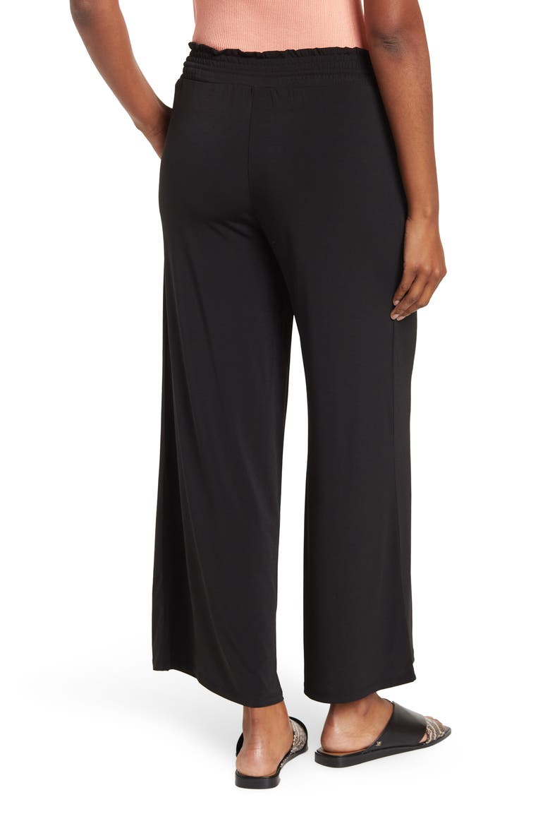 Smocked Crop Pants, Alternate, color, BLACK