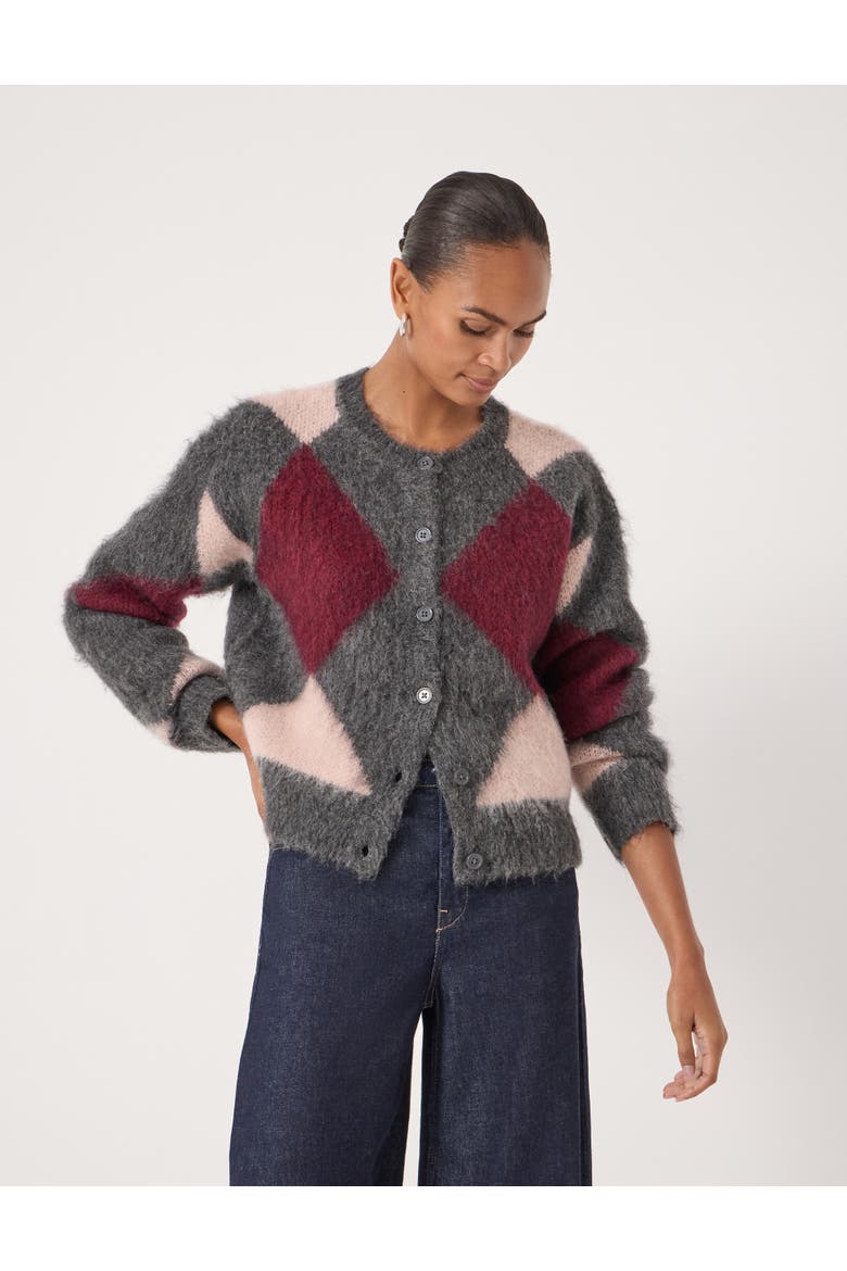 Brushed Argyle Knitted Cardigan, Main, color, Charcoal Marl Mix