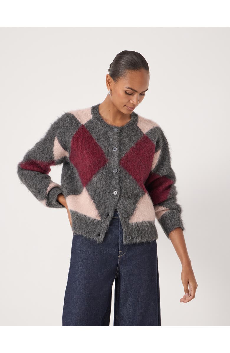 Hush Brushed Argyle Knitted Cardigan, Main, color, Charcoal Marl Mix