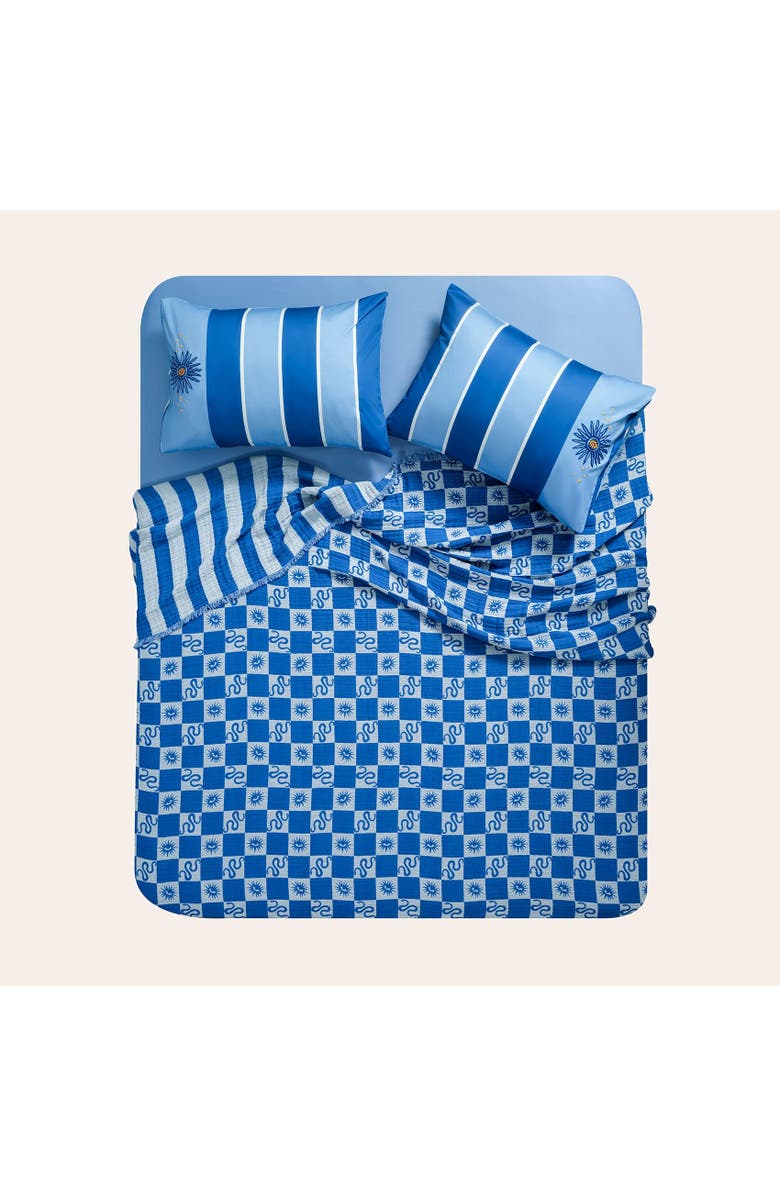 Zsa Zsa Zsu Costa Fringed Geometric Jacquard King Size 100% Cotton Bedspread 102X94 In, Alternate, color, Blue