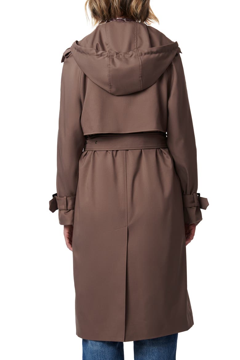Double Breasted Hooded Trench Coat, Alternate, color, DARK OAK