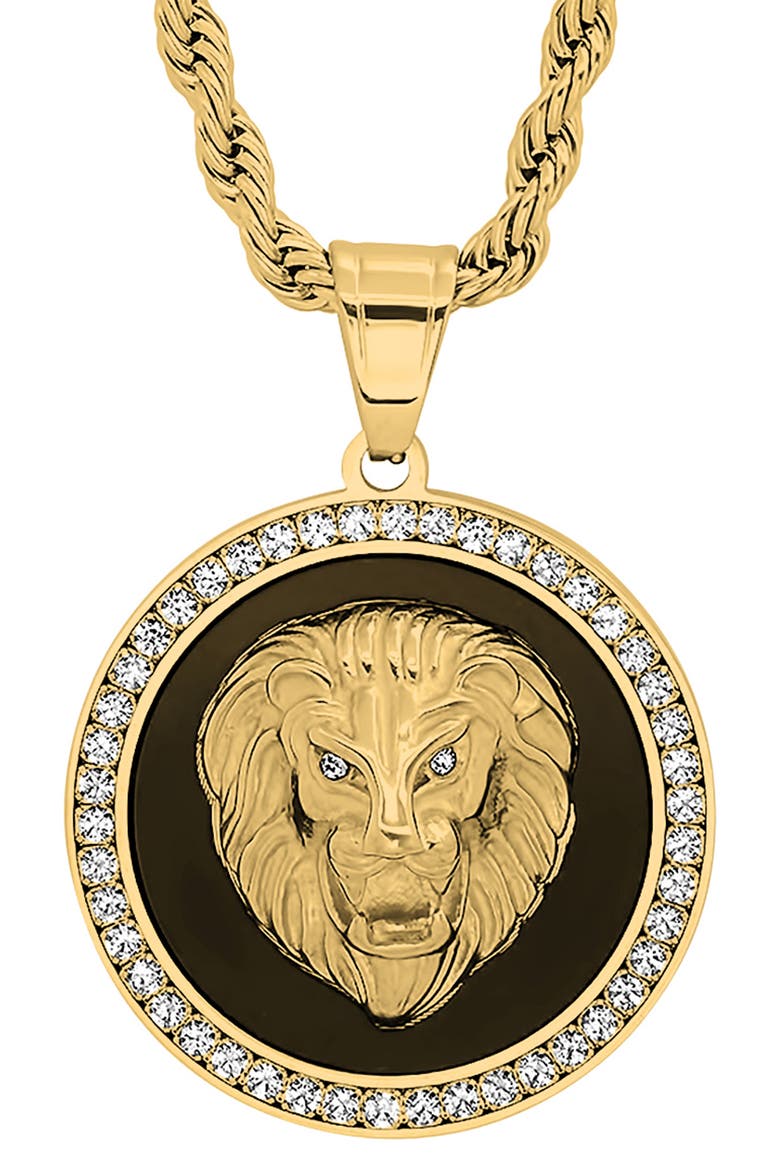 18K Gold Plated Pave Crystal Lion Pendant Necklace, Alternate, color, YELLOW